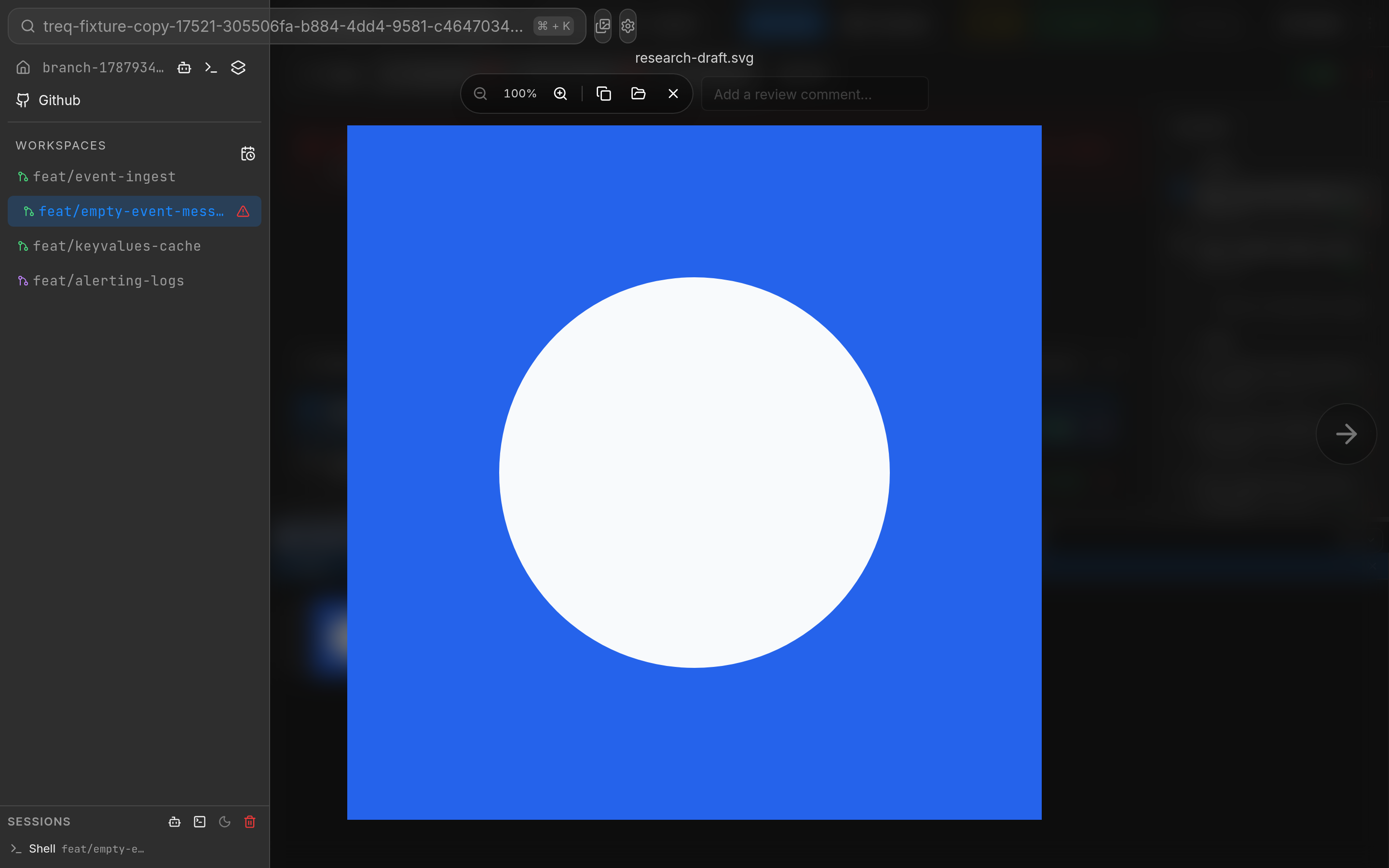Asset lightbox open after clicking the thumbnail